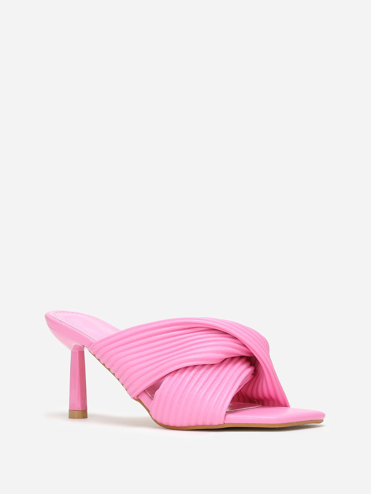 Mules à brides croisées et matelassées- Fuchsia