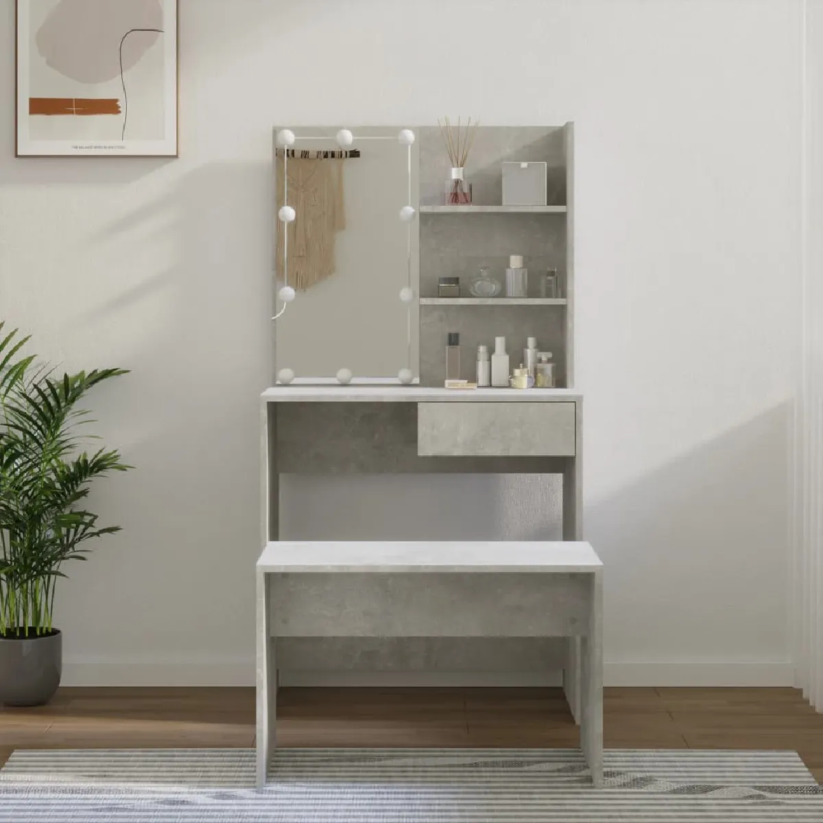 vidaXL Coiffeuse avec LED - Gris Béton
