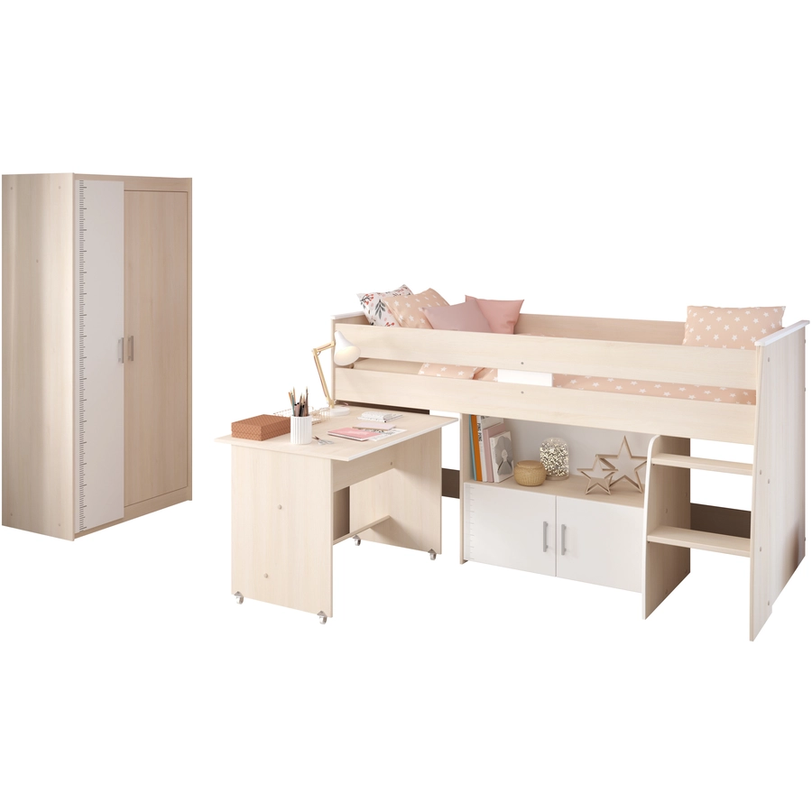 Parisot Multifunktionsbett mit Kleiderschrank Charly 5 Akazie-Weiß Akazie  Weiß