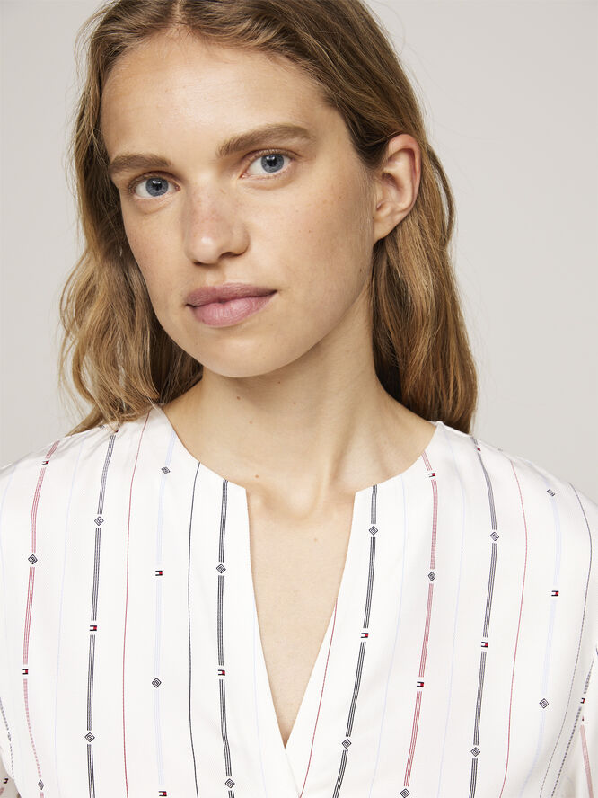 Tommy Hilfiger FOULARD STP V-NECK SS BLOUSE Foulard flag stp/ multi