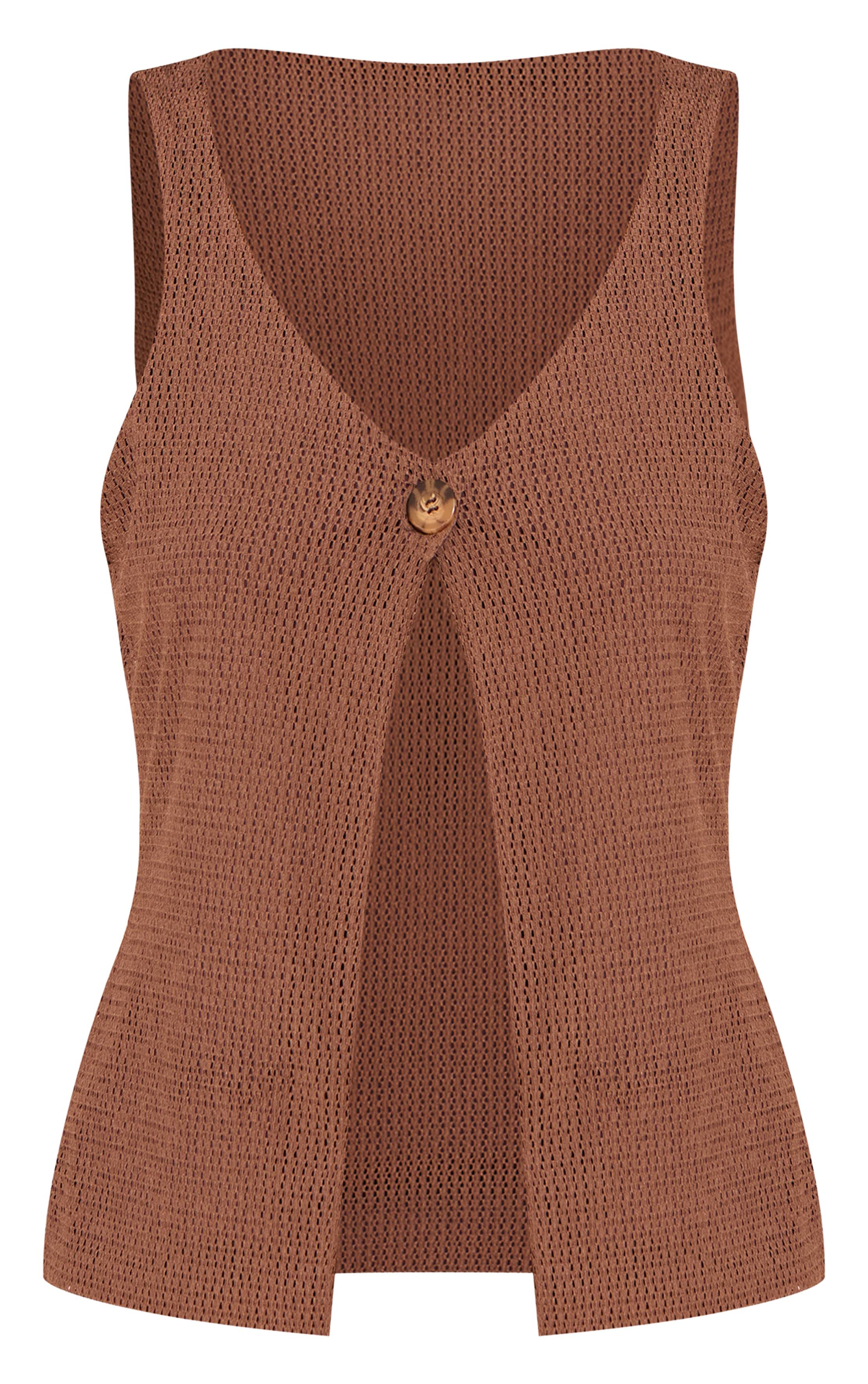 Chocolat Ensemble Coordonné Gilet Long Texturé À Ourlet Fendu