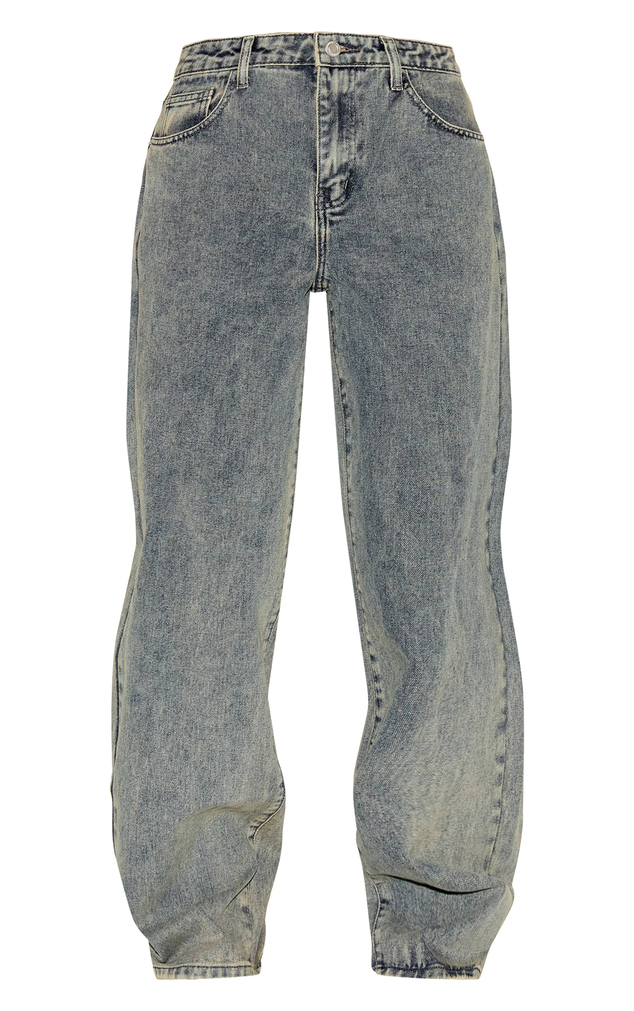 Délavage Vintage Jean Droit Taille Mi-haute