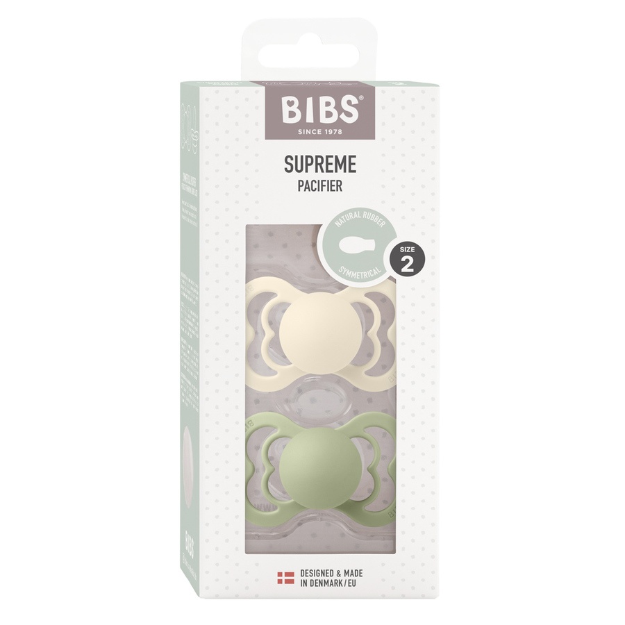 BIBS Pacifier Supreme Latex Ivory/Sage Size 2 2pcs