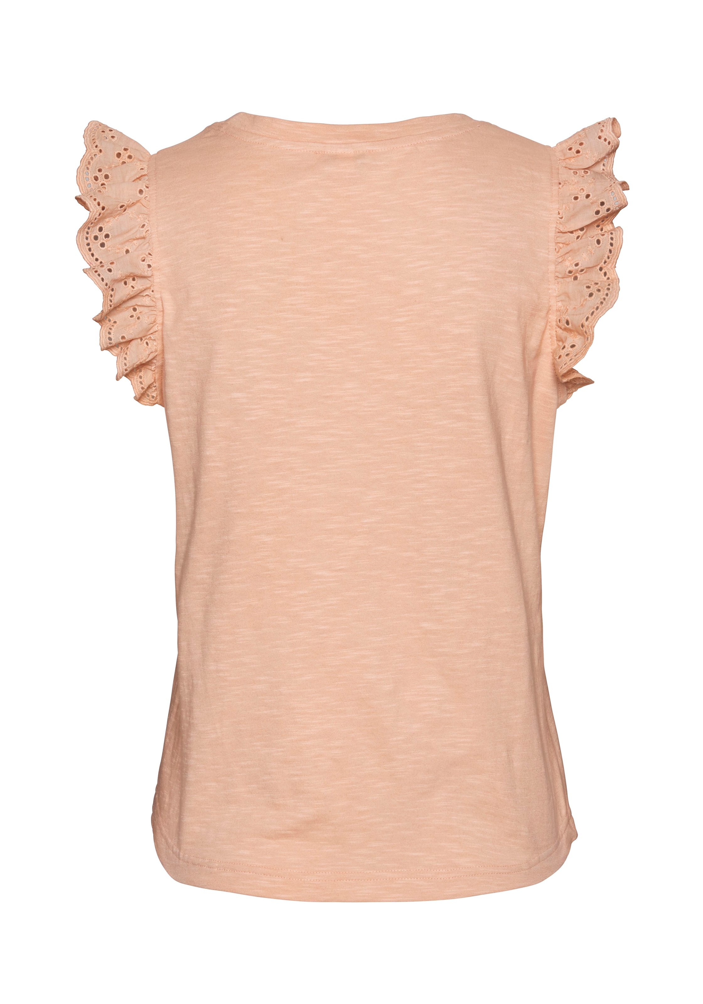 LASCANA Shirttop , mit Rüschenärmeln aus Spitze, Damentop aus Baumwolle