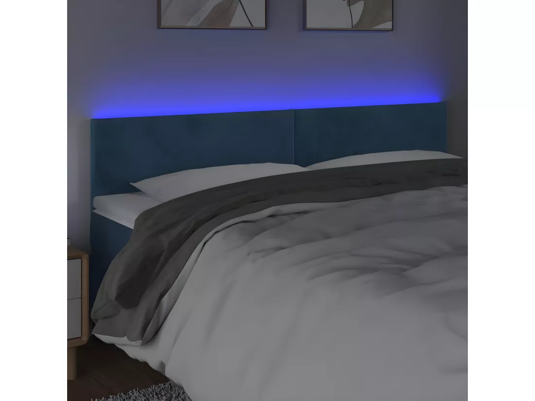 Tête de lit à LED Bleu foncé 180x5x78/88 cm Velours