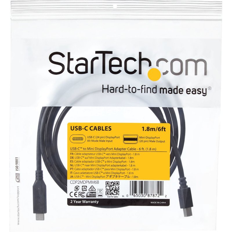 StarTech.com Câble adaptateur USB-C vers Mini DisplayPort 4K 60 Hz de 1,8 m en noir