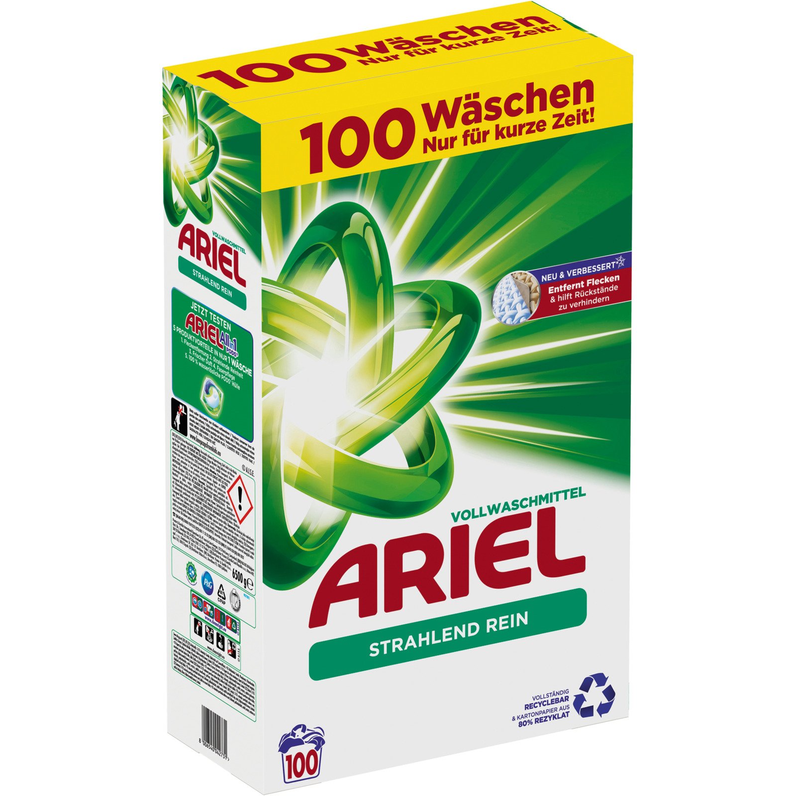 Ariel Vollwaschmittel Pulver Regulär 100 Waschgänge