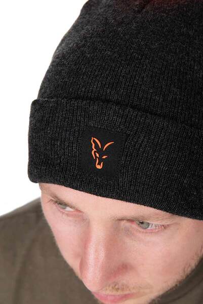 Bonnet à Pompon Noir/Orange Fox Collection