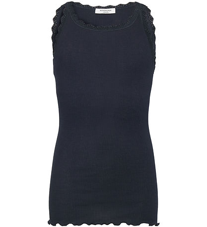 Rosemunde Top - Lang - Rib - Weiß - Navy m. Spitze
