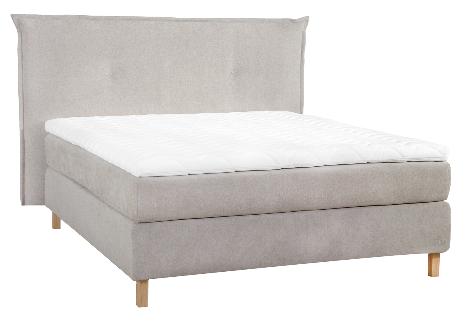 Premium 10 kontinentalseng 150x200 cm i tekstil Storm 09 mørk beige med fast/fast fasthet, Premium 10 overmadrass og firkantet hvitoljede eikeben 15 cm