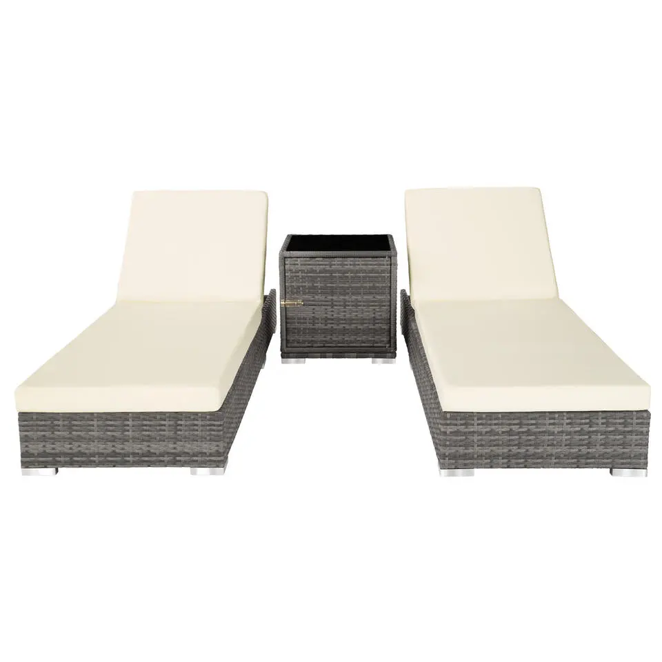 tectake 2 wicker ligbedden met aluminium frame en tafel, inclusief beschermhoes