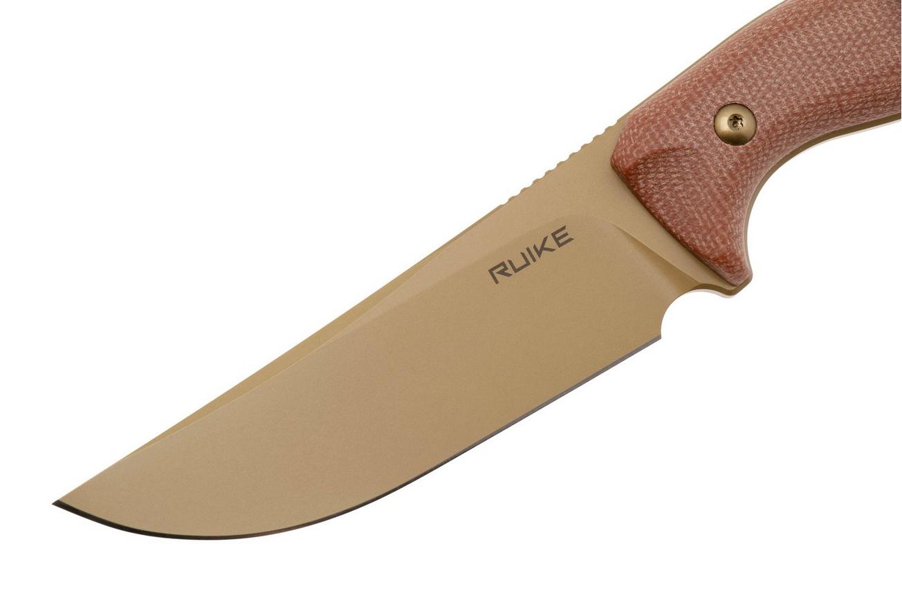 Ruike F186-MN Gold PVD D2, Brown Micarta, vaststaand mes