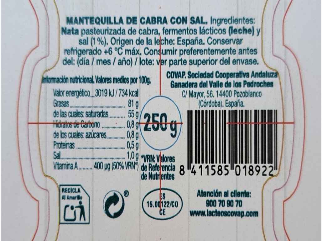 MANTEIGA CABRA COVAP COM SAL 250G