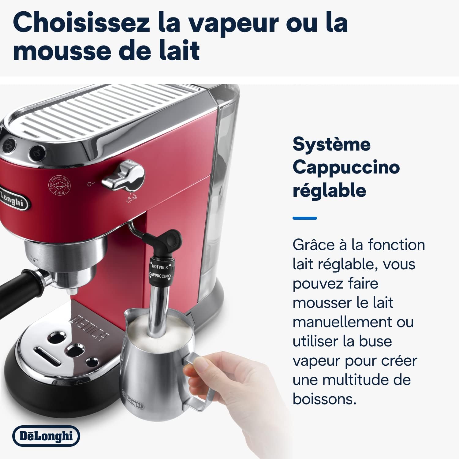 De'Longhi Dedica Style EC685.W, Machine à Café à Pompe en Acier Inoxydable Pour Café Moulu ou Dosettes, Machine à Espresso et Cappuccino, Réservoir de 1,3L, Système Anti-goutte, Blanc
