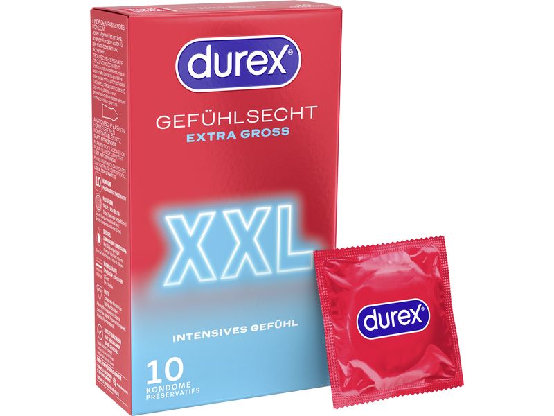 Durex Kondome Gefühlsecht Extra Gross XXL 10 Stück Hochwertige Präservative zur sicheren Verhütung