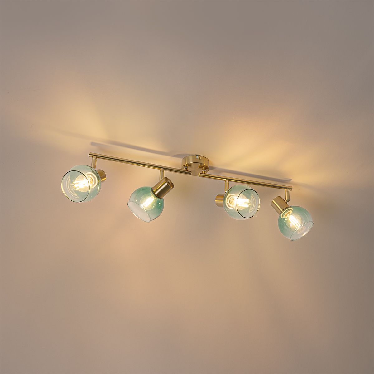 Art Deco spot goud met groen glas 4-lichts - Vidro