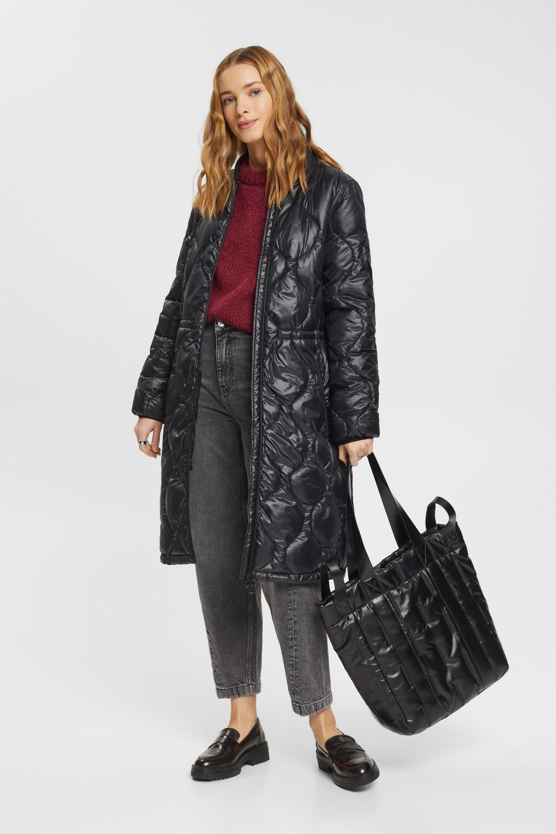 Manteau matelassé à col en maille côtelée