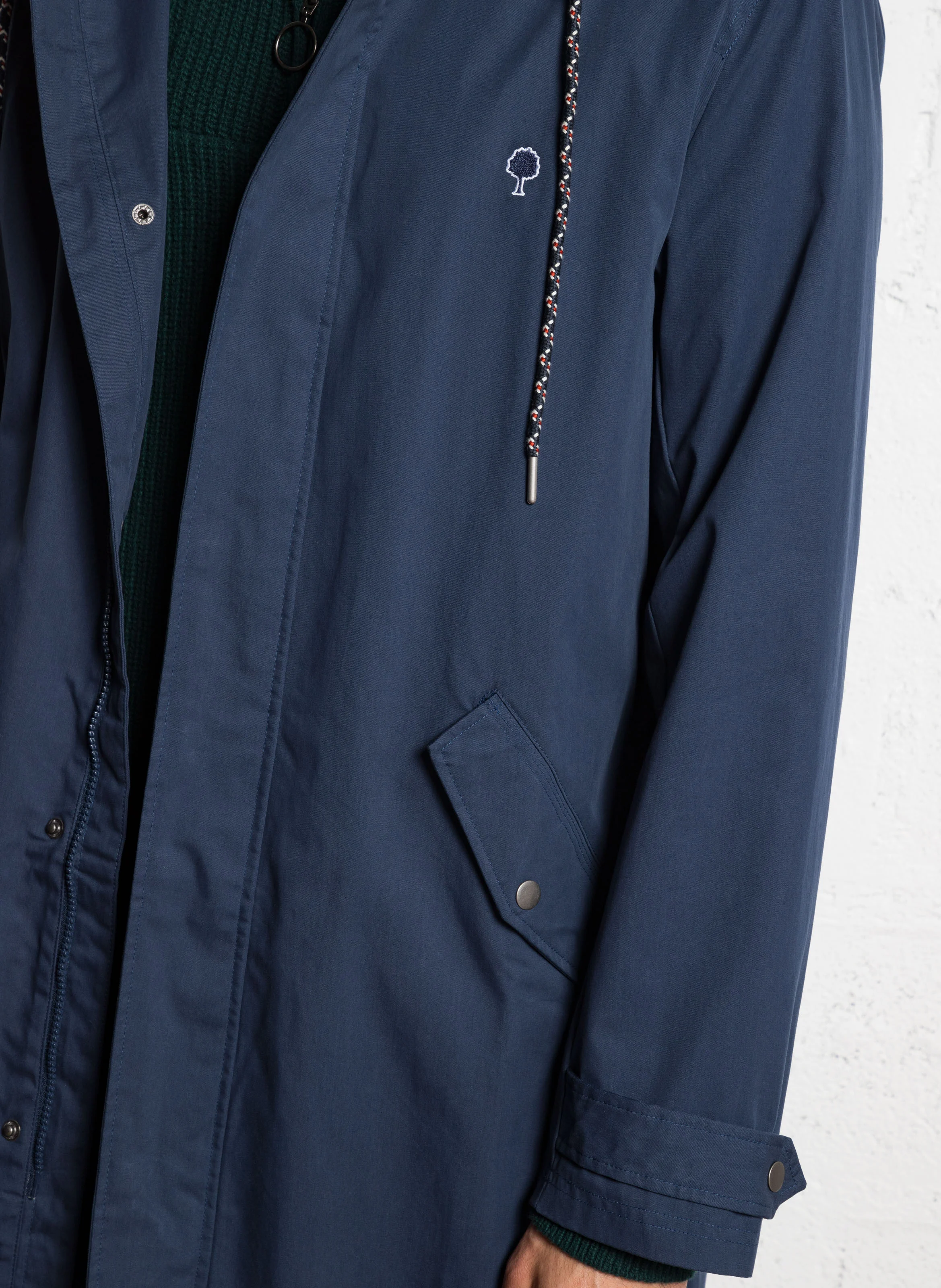 GRESIGNE - Imperméable droit col montant en coton mélngé | Bleu