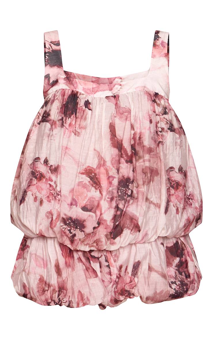 Rose Combinaison-short Bouffante En Mousseline À Imprimé Fleuri