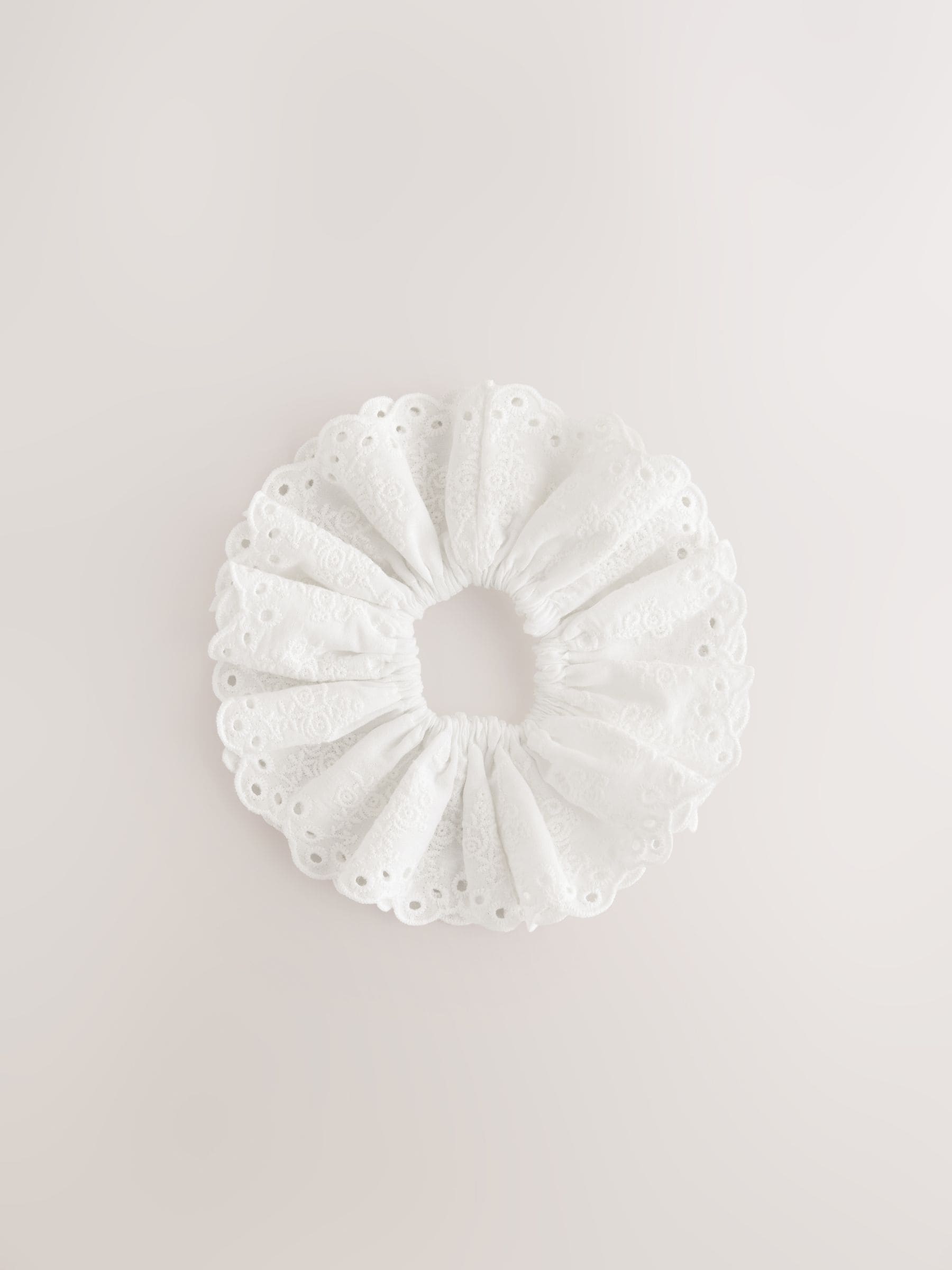 Wit - Broderie 100% katoenen haarelastiek