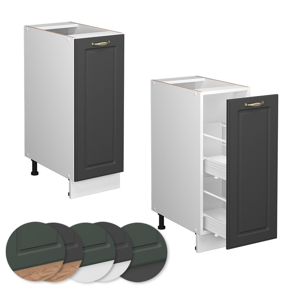 Vicco Apothekerunterschrank Küchenschrank Küchenmöbel Fame-Line Weiß Anthrazit-Gold Landhaus 30 cm Küche Einbauküche Einschübe Aufbewahrung Küchenzeile