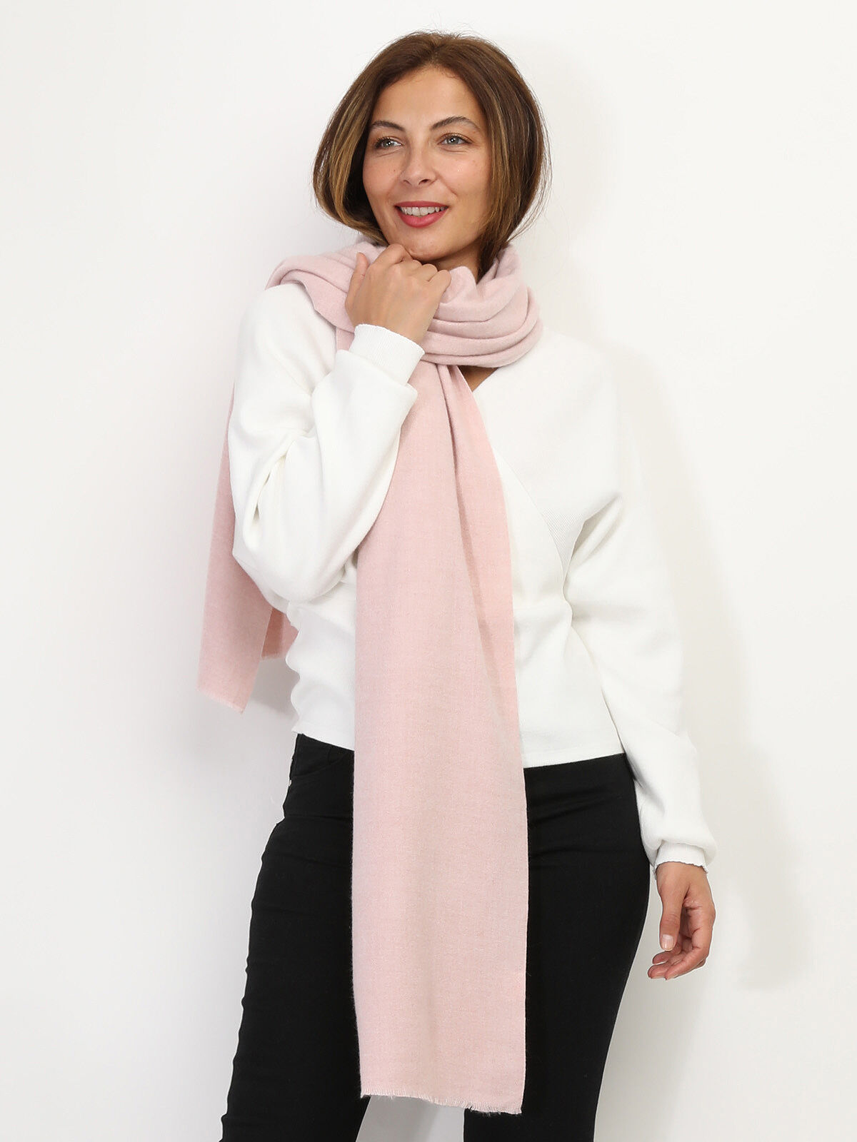 Écharpe unie toucher cachemire- Rose