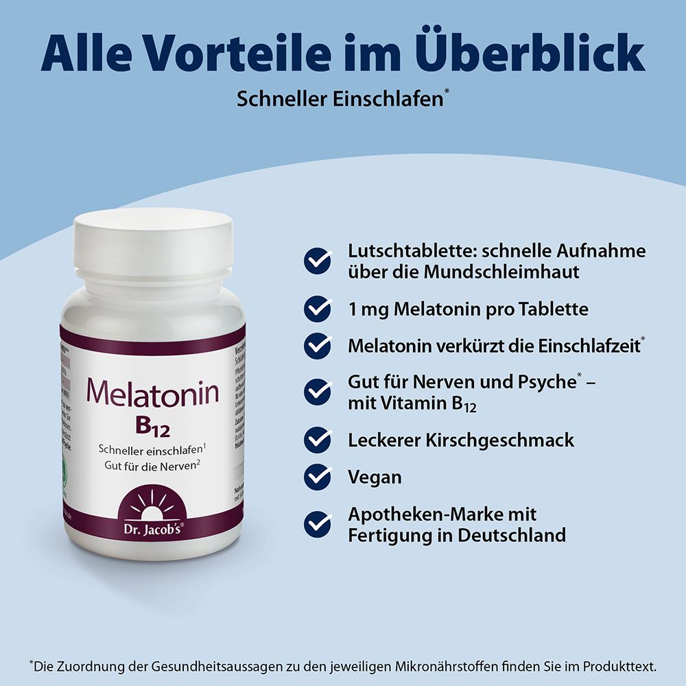 Dr. Jacob's Melatonin B12 Lutschtablette 1 mg + Vitamin B12 Kirsche vegan