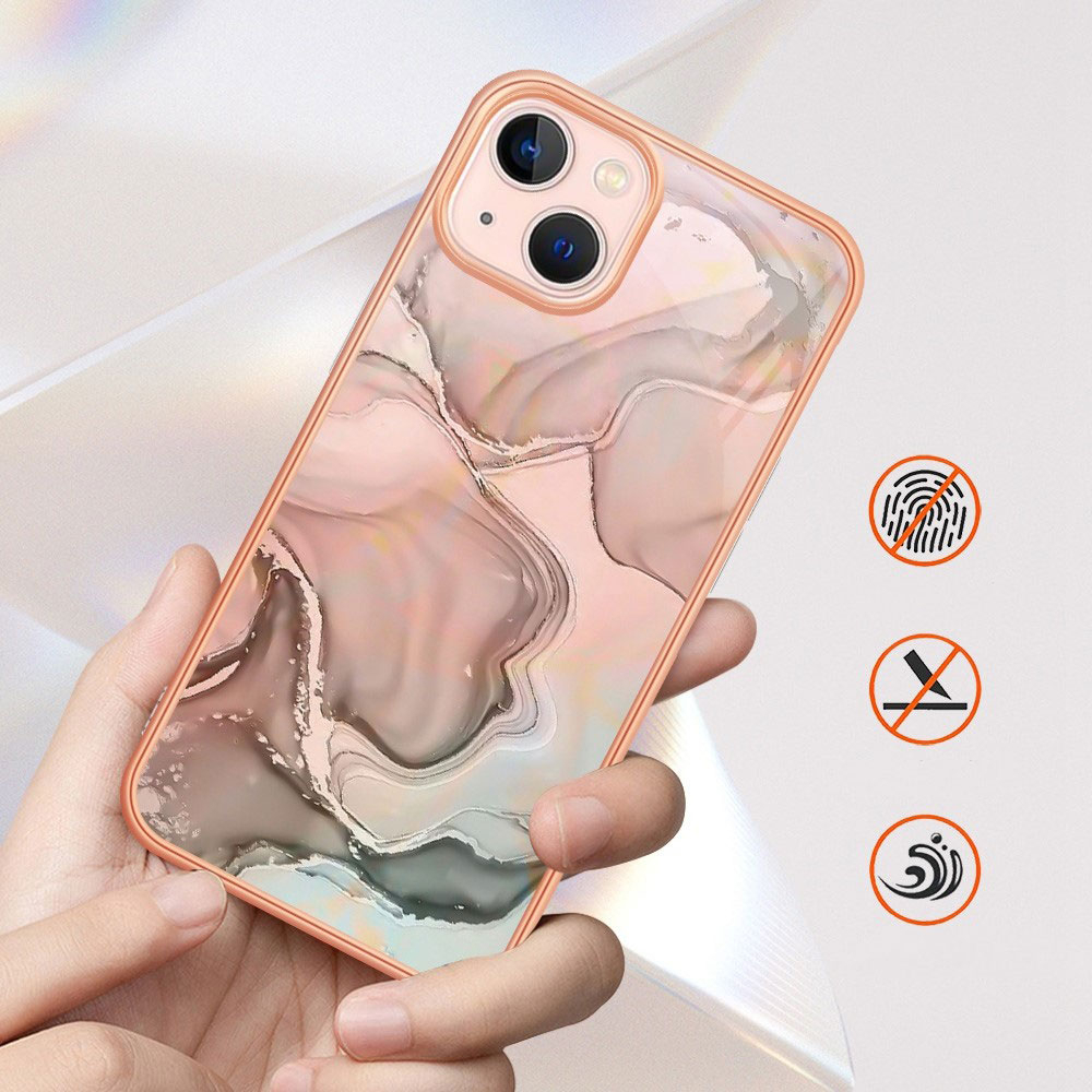 iPhone 14 Pro Max Gummi Case Hülle Galvanisierter Rahmen Marble Marmor Design - Rosa / Blau / Roségold