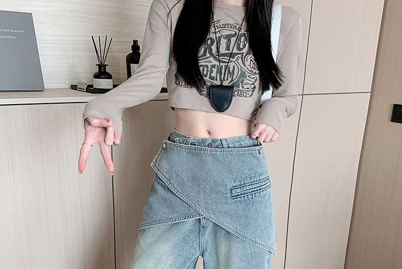 OGAWA - Lage taille gewassen rok overlay wijde pijpen jeans