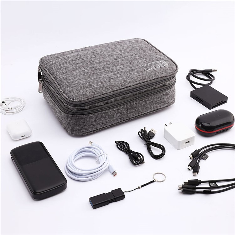 (25x19.5x10cm) Universal Oxford Stoff Tasche Reise Organizer für Smartphones / Ladekabel mit Doppel Reissverschluss - Schwarz