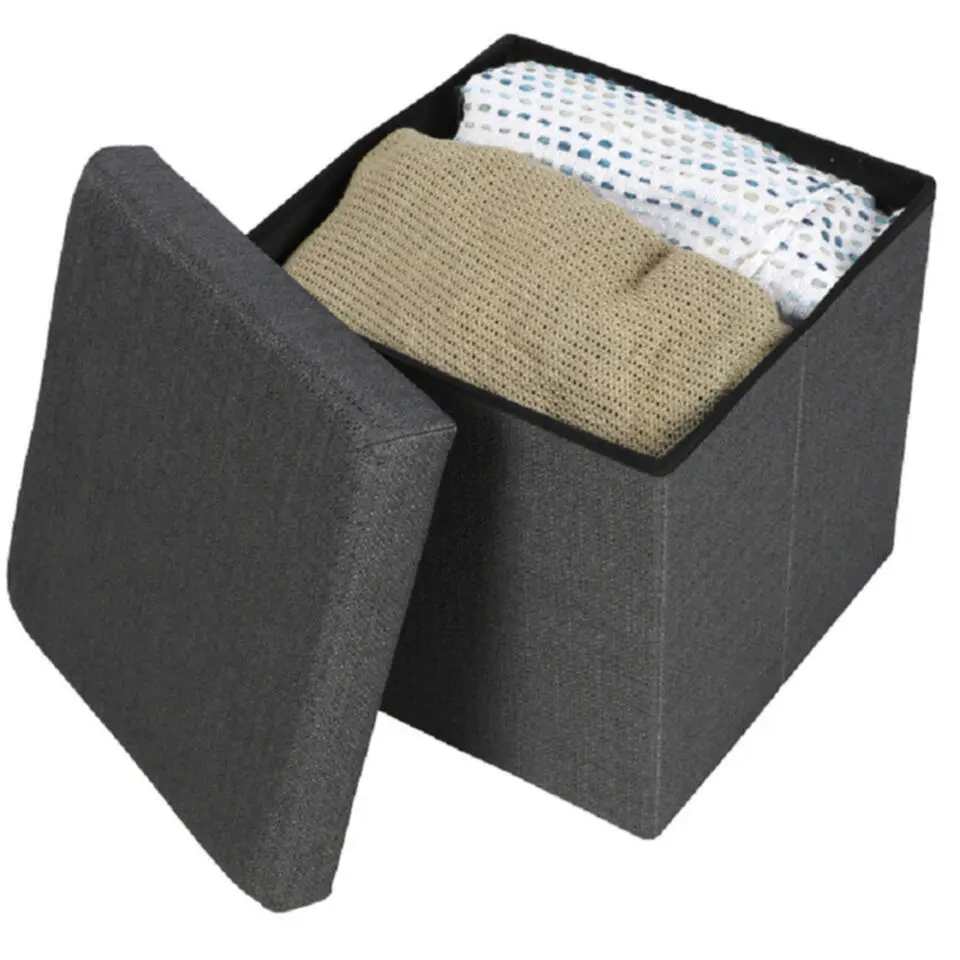 Urban Living poef/hocker/opbergbox - donkergrijs - mdf - 38 x 38 cm