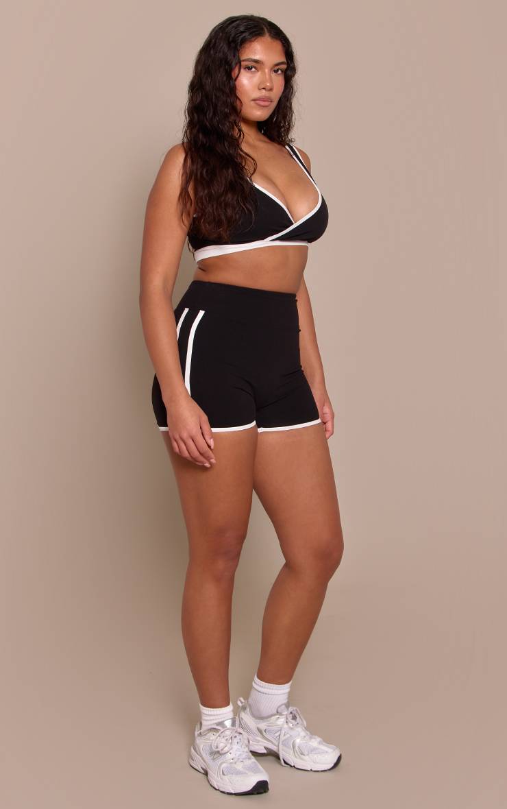 Noir Brassière De Sport Shape Sculptante Col V Contrasté Avec Soutien-gorge Intégré