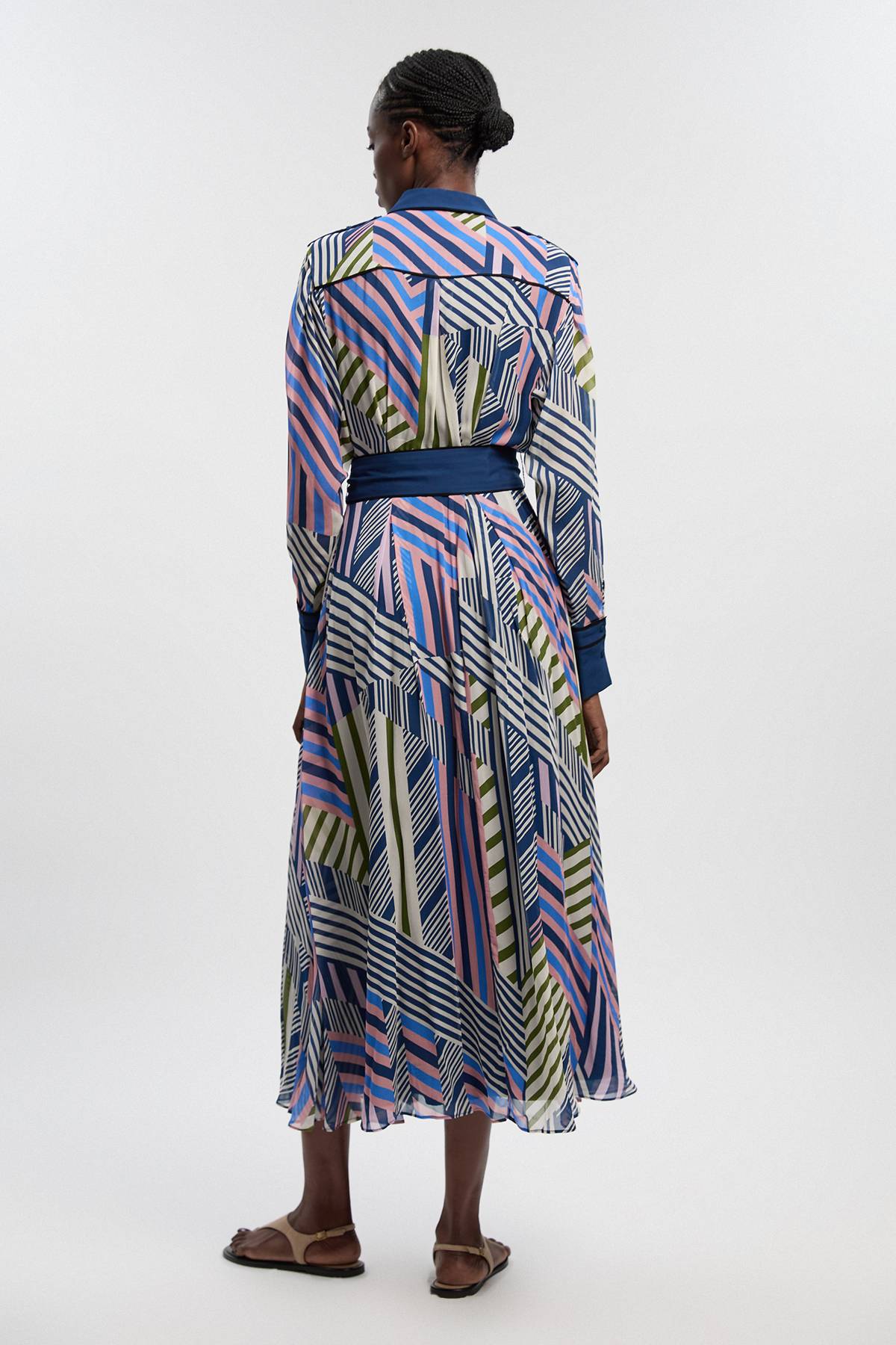 KarenMillen Robe Chemise Longue En Georgette De Viscose Imprimée À Motif Géométrique