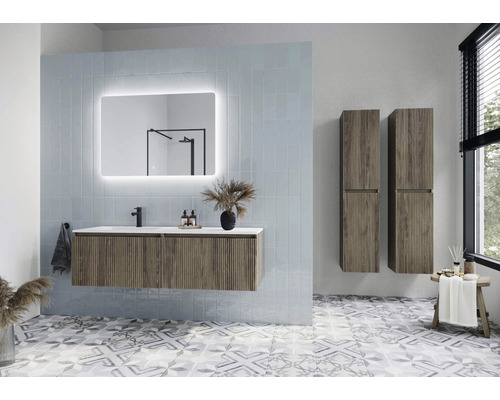 2-delige badkamermeubelset, enkele badkamermeubel Sanox Frozen 3D, BxHxD 61 x 42 x 46 cm, matzwart front, met witte keramische wastafel, 75739832