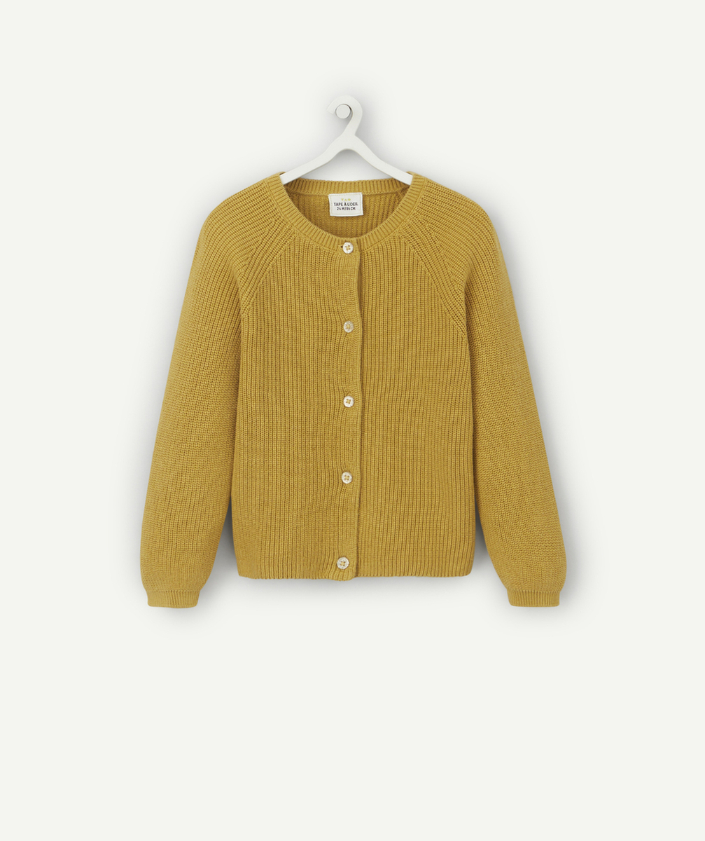 CARDIGAN EN MAILLE BÉBÉ FILLE JAUNE AVEC BOUTONS PAILLETÉS