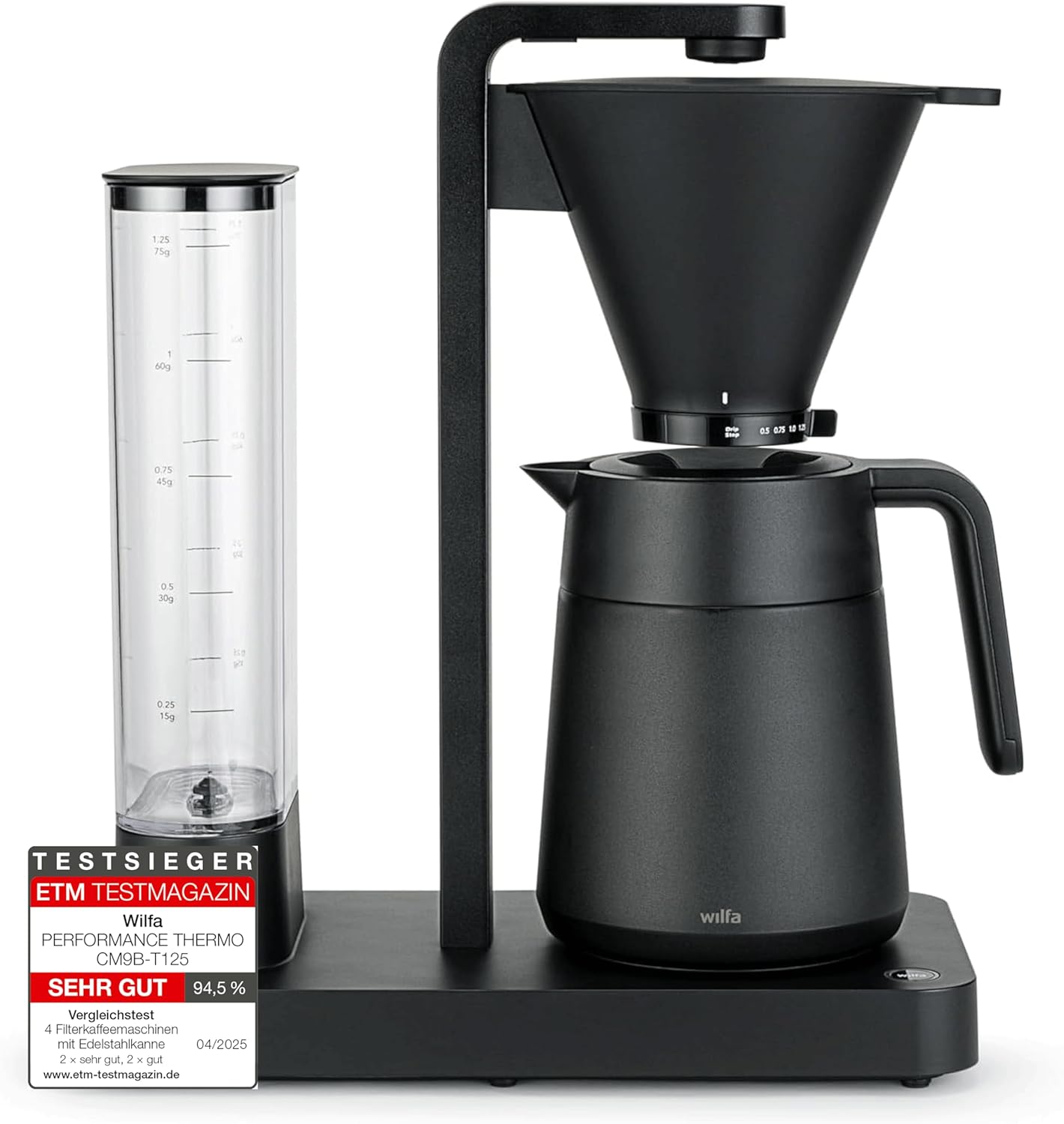 Wilfa PERFORMANCE THERMO Filterkaffeemaschine - 1600W – 1.25L Wassertank - Thermoskanne - doppelwandiger Filterhalter - anpassbare Durchlaufgeschwindigkeit - Tropfstopp & Auto-Abschaltung (schwarz)