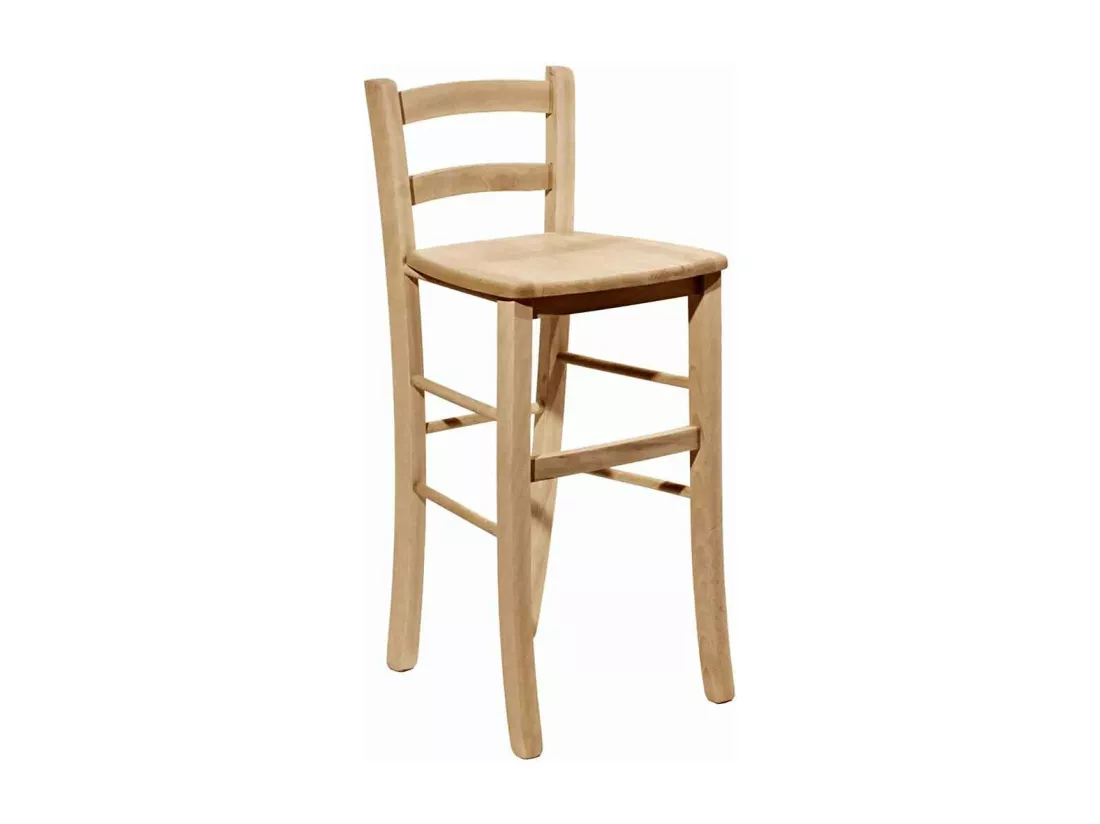 Tabouret en bois brut avec dossier et assise en bois massif h 67cm