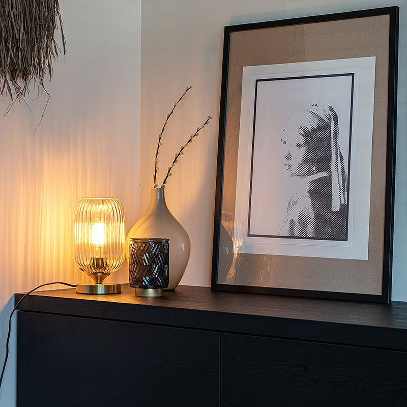 Art deco tafellamp messing met glas - Banci