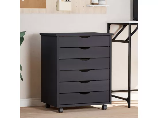 Armoire roulante avec tiroirs MOSS gris bois de pin solide