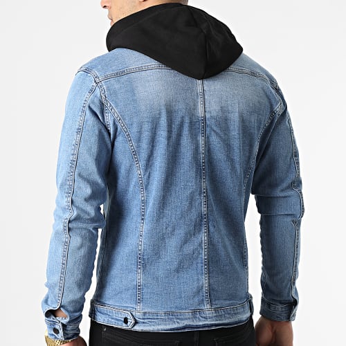 Veste Jean A Capuche 2129 Bleu Denim Noir