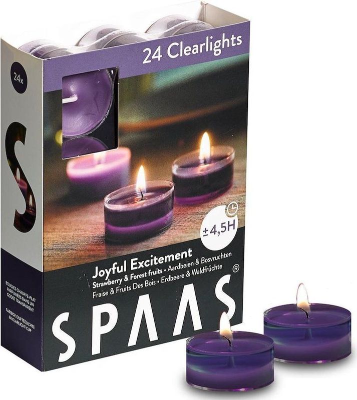 SPAAS 24 Clearlights Geur, theelichten in transparante cup, ± 4,5 uur - Joyful excitement - aardbeien & bosvruchten