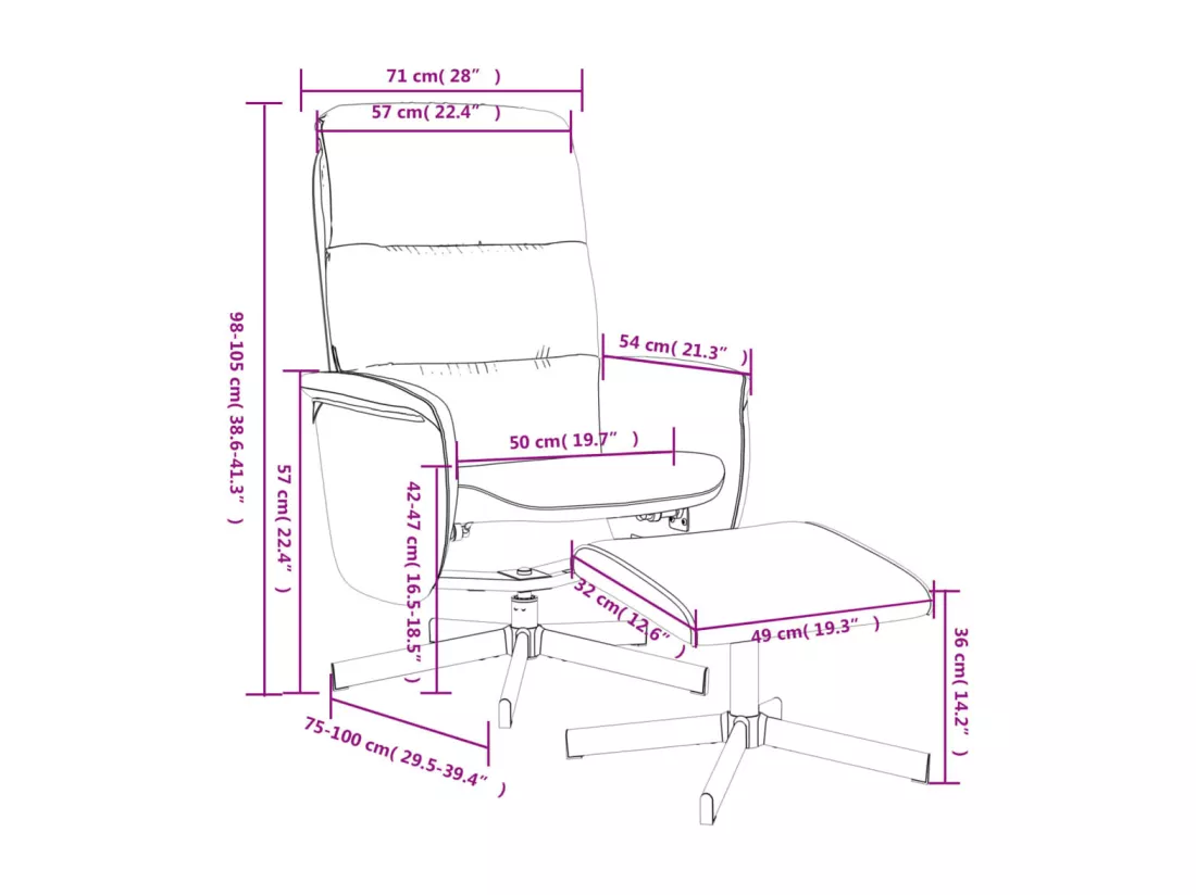 Fauteuil inclinable avec repose-pied gris clair tissu