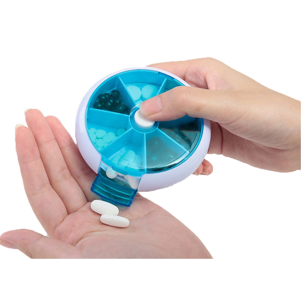 (Ø8.5cm) Medikamenten Dosierer 7 Tage Dosett Tablettenbox Supplements Pillendose Tablettenspender - Blau / Weiss