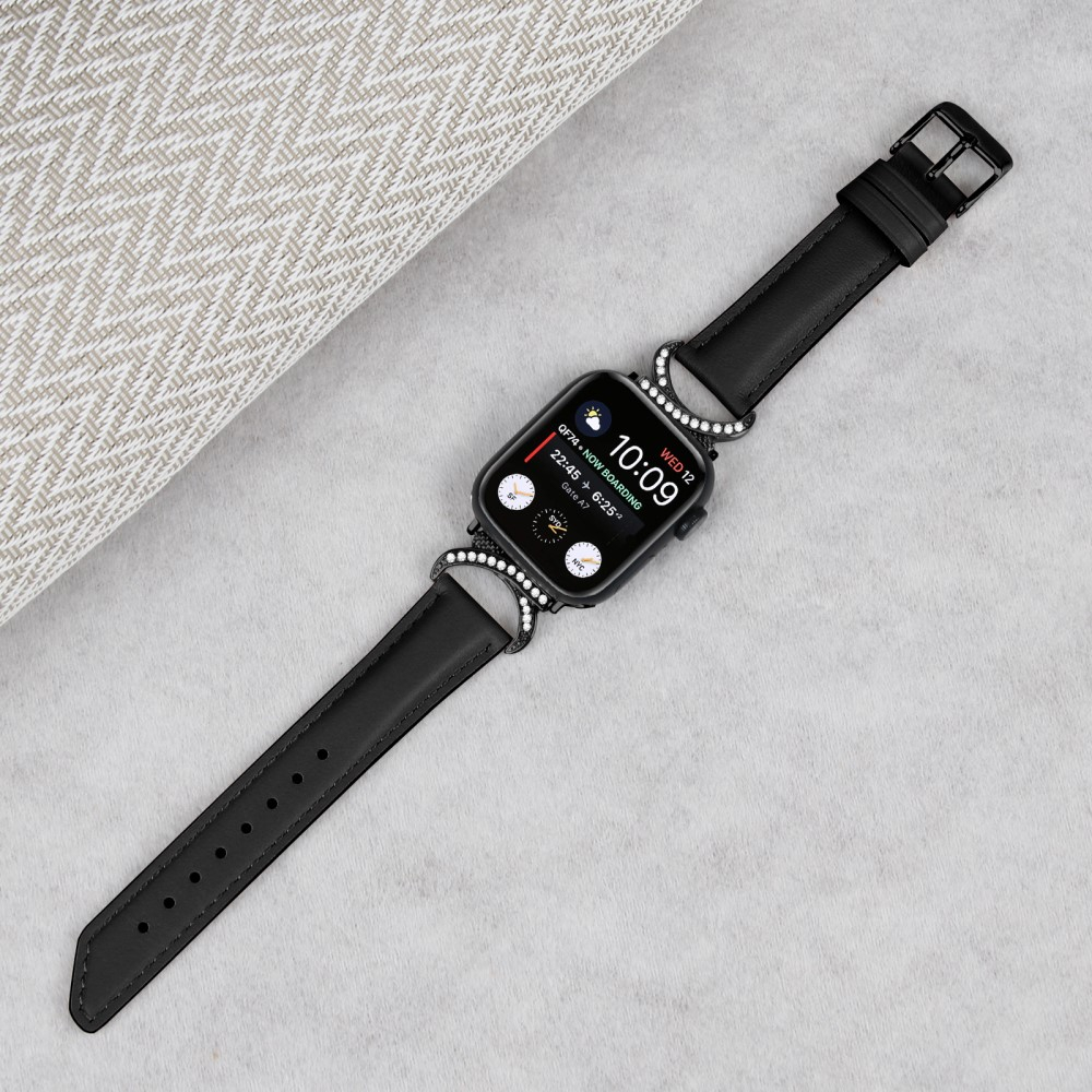 Apple Watch (42/41/40/38 mm) Echtleder Glitzer Armband (Gelenkumfang: 175-220mm) - Schwarz