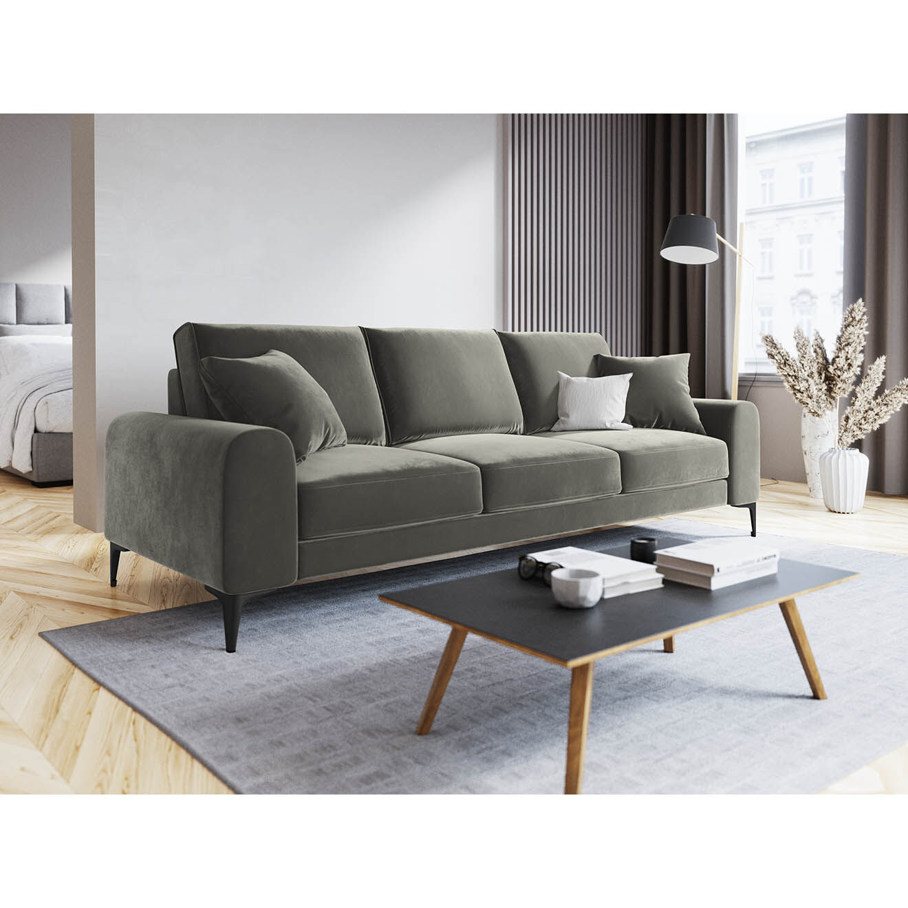 Mazzini Sofas Canapé Velours Madara gris - 222x102x90 cm