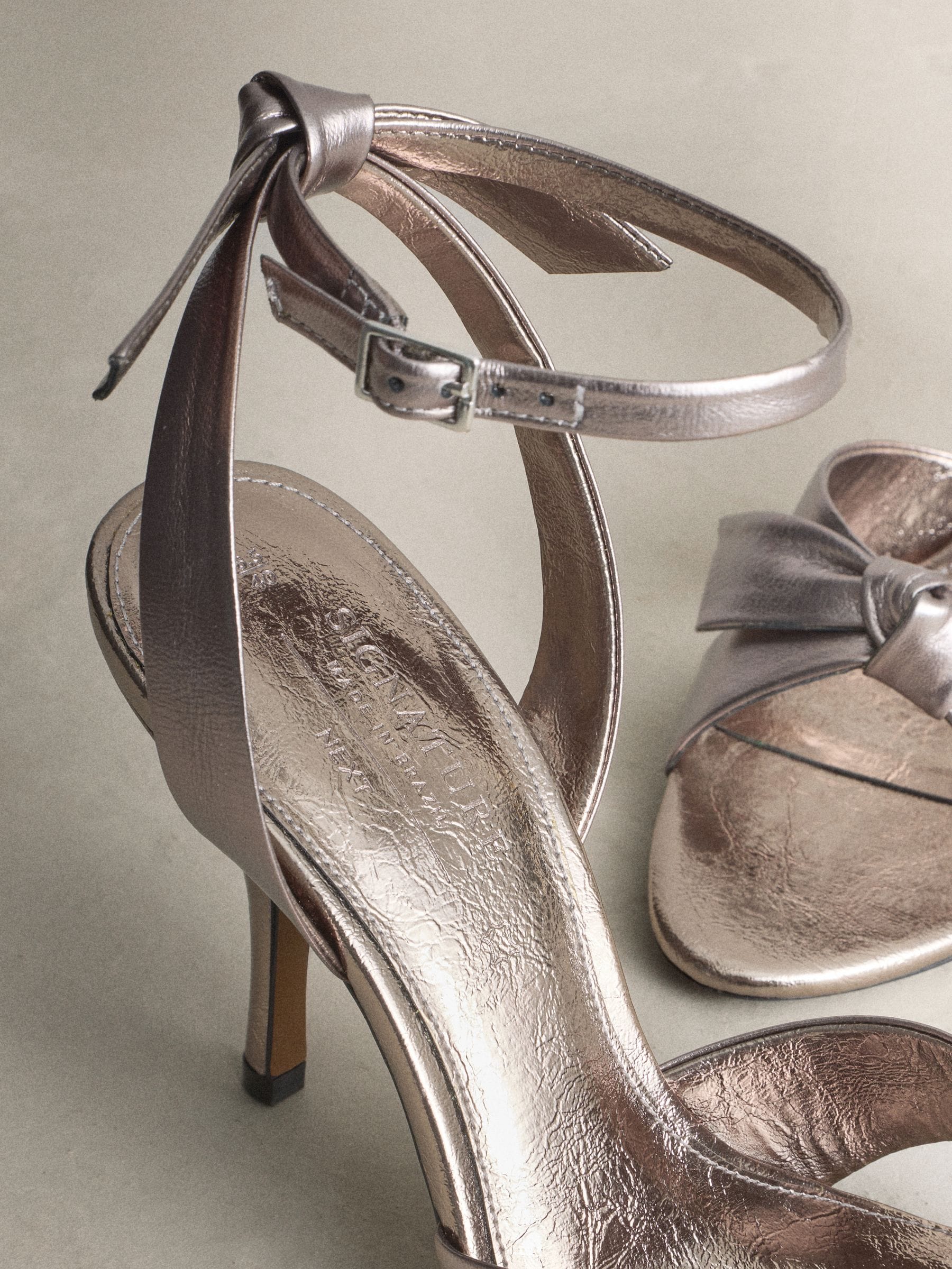 Tin - Signature Premium Leather Studded Bow Heeled Sandals