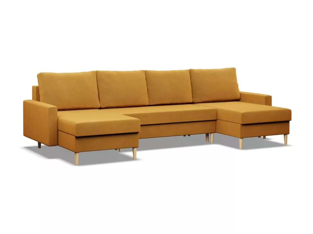 Canapé d'angle en U avec fonction sommeil, Coussin réversible, Bonell, Jaune