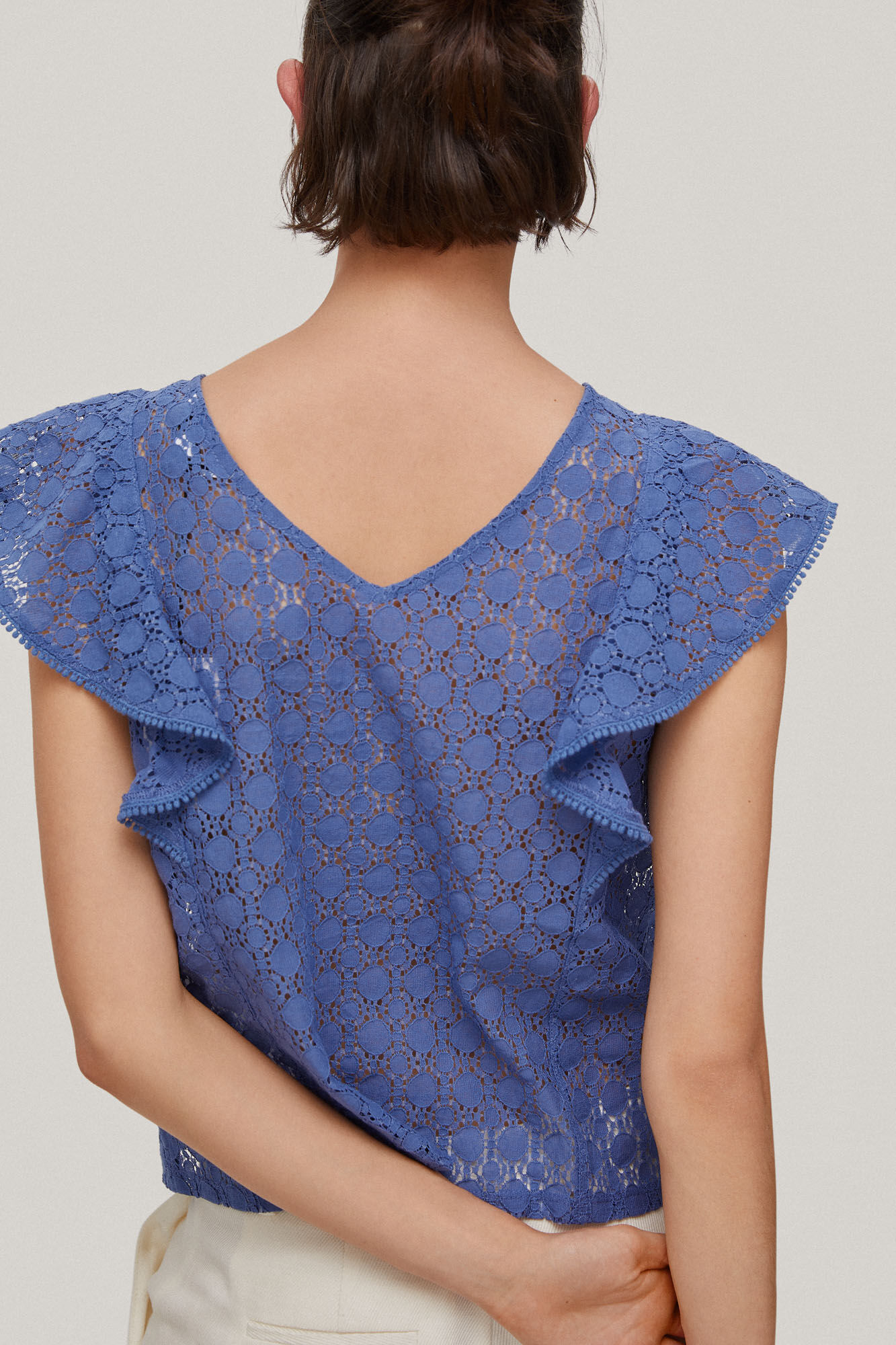 Camiseta romântica com babados - Azul