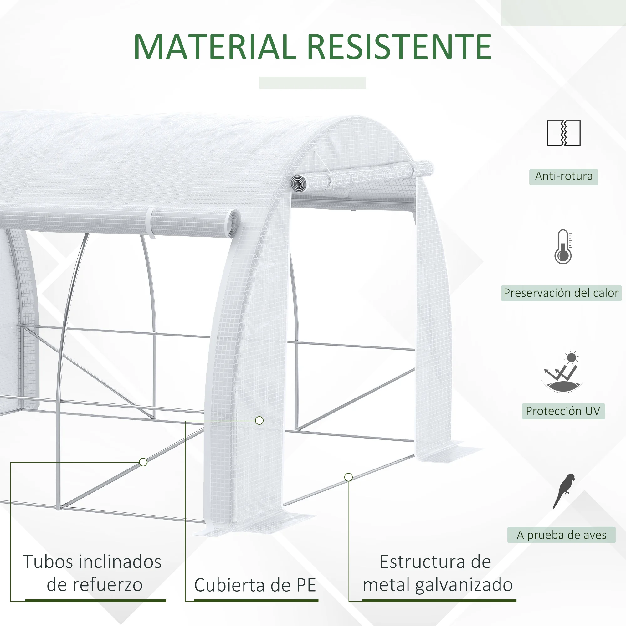 Estufa de jardim Outsunny 3x3x2m com porta e 6 janelas de enrolar, feita de polietileno de 140g/m² e aço galvanizado para cultivo de plantas e flores, branca.