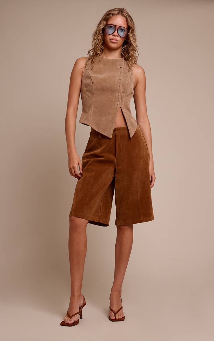 Marron Gilet Asymétrique En Synthétique Avec Détail De Boutons